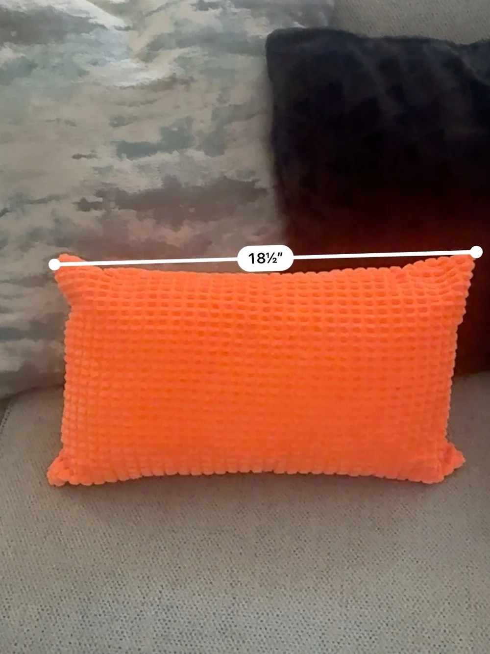Neon Orange Textured Lumbar Throw Pillow Bright Retro Decor EUC